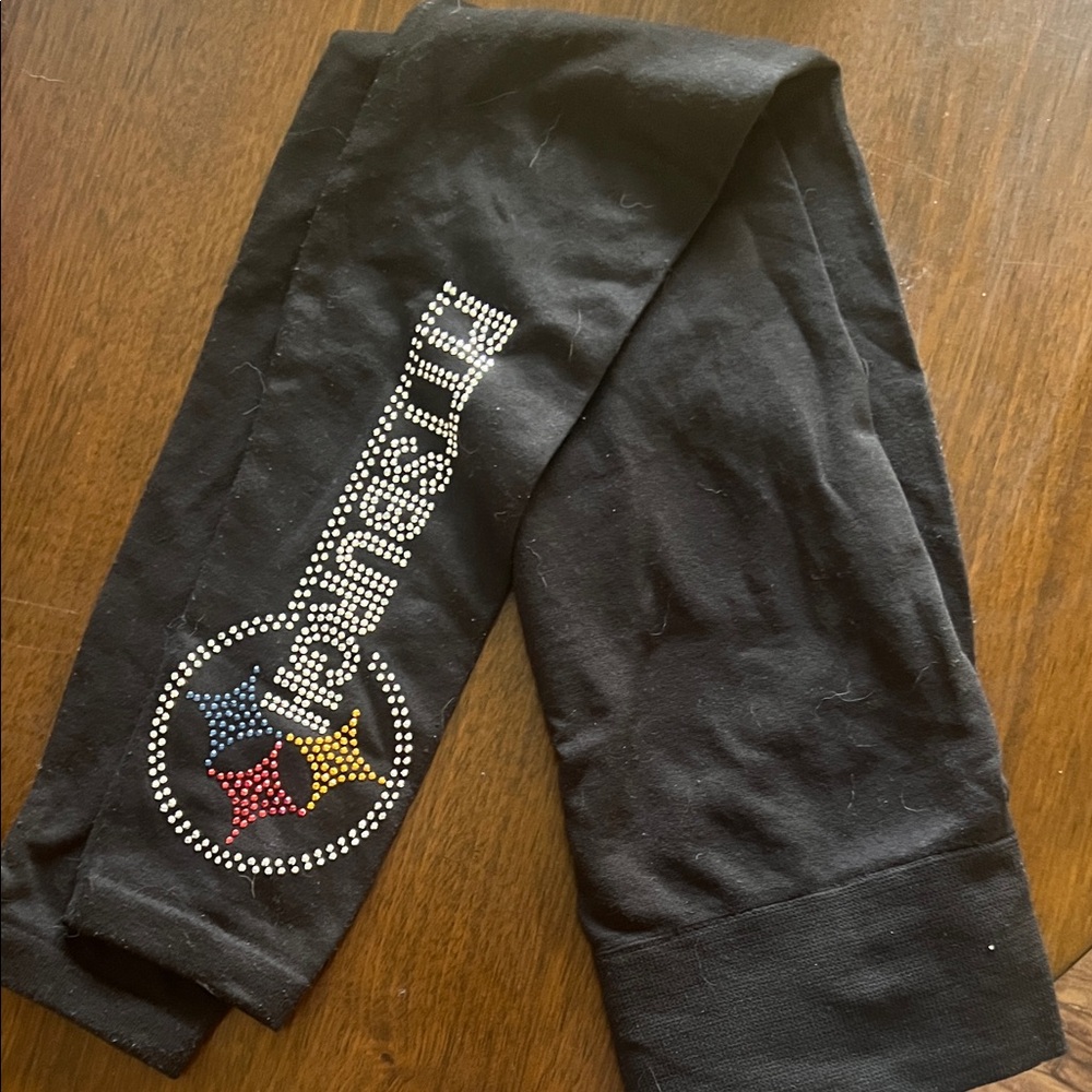 Women’s Pittsburg Steelers Black Leggings with Rhinestone Design
